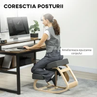 Vinsetto Sedia Ergonomica con Inginocchiatoio in Legno di Betulla e Cuscino, 51x69x58 cm, Grigio(m-4)