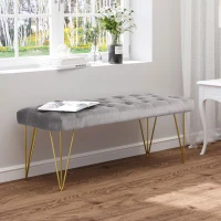 HOMCOM Banco Estofado Banco Piano Banco para Sapatos com Aparência Aveludada Banco de Cama Banco de Piano para Quarto Sala Corredor Metal 116x44,5x49 cm Cinza(m-6)