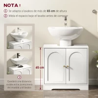 HOMCOM Mueble bajo Lavabo con 2 Puertas con Diseño de Arco Estante Ajustable Tiradores Dorados 60x30x65 cm Blanco(m-8)