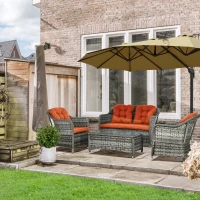 Outsunny Four-Piece Rattan Sofa Set, with Glass-Top Table - Orange(m-10)
