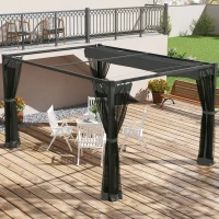Outsunny Pergola da Giardino con Tetto Retrattile e Tende, in Alluminio e Poliestere, 397x297x225 cm, Grigio Scuro(m-6)