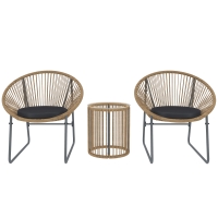 Outsunny Set da Giardino 3 Pezzi in Rattan e Acciaio con 2 Sedie con Cuscini e Tavolino da Caffè a Cilindro, Multicolore