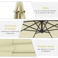 Outsunny Ombrellone da Giardino 3x2.5 m a Braccio Inclinabile con Manovella, Beige(m-6)