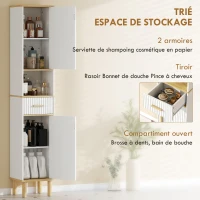 HOMCOM Meuble colonne salle de bain, meuble de rangement étroit avec 2 portes, tiroir, compartiment ouvert, blanc(m-5)