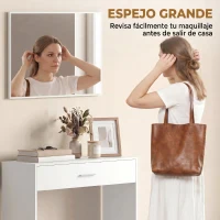 HOMCOM Recibidor de Entrada con Espejo Cajón y Estante Mueble de Recibidor para Pasillo 91,5x27,9x85,5 cm Blanco(m-5)