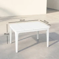 Outsunny Beistelltisch 70 x 53cm wetterfest Gartentisch aus Kunststoff rechteckig Balkontisch 35kg Belastbar Cremeweiß(m-3)
