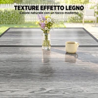 Outsunny Tavolo da Giardino 4-6 Persone con Piano Effetto Legno, in Acciaio e Plastica PSPC, 150x80x74 cm, Grigio e Nero(m-5)