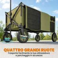 Outsunny Carrello da Giardino 125L Pieghevole con Maniglia e 5 Sacche, 108x55x93 cm, Verde(m-6)
