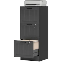 HOMCOM Caisson bureau, meuble rangement bois 3 tiroirs et serrure, barres de suspension réglables, 40 x 40 x 101 cm, noir(m-12)