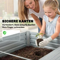 Outsunny Set aus 2 verzinkten Hochbeeten, 180 x 90 x 60 cm Metall-Hochbeete mit sicherer Kante, Silber(m-7)