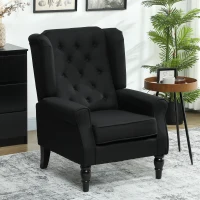 HOMCOM Wingback Accent Chair, Faux Linen Armchair with Thick Spring Cushion, High Back, Solid Wood Legs, Retro Button Tufted Reading Chair for Living Room, Bedroom, Black(m-2)