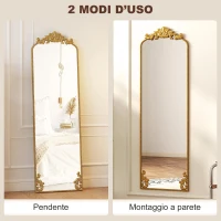 HOMCOM Specchio a Figura Intera in Stile Barocco con Cornice, in Vetro Temperato e Metallo, 50x4.5x160 cm, Oro(m-6)