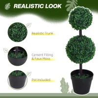 Outsunny Set of 2 Artificial Boxwood Ball Topiary Trees Potted Decorative Plant Indoor Décor (67cm)(m-4)