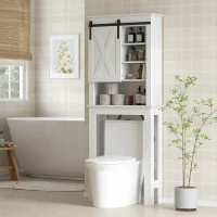 HOMCOM Mueble sobre Inodoro para el Baño con Puerta Corredera de Granero y 6 Compartimentos Estilo Rústico 67x25x172 cm Blanco(m-10)