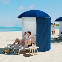 Outsunny Ombrellone da Spiaggia con Tenda Integrata, in Metallo e Poliestere, Ø220x220 cm, Blu(m-2)
