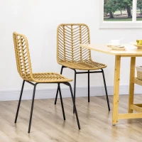 HOMCOM 2er-Set Esszimmerstühle im Boho-Stil, Akzentstuhl, PE-Rattan, 44 cm x 58 cm x 85 cm, Natur + Gelb(m-10)