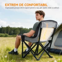 Outsunny Scaun de camping pliabil cu 2 suporturi pentru pahare și buzunare laterale, 99x71x103 cm, gri și negru(m-4)