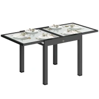 Outsunny Masă de Grădină Extensibilă cu Blat din Sticlă 80-160x80x75 cm Negru(m-11)