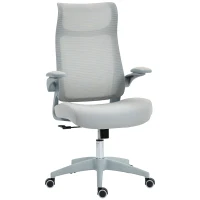 HOMCOM Scaun de Birou Ergonomic cu Brațe Reglabile, Spătar din Plasă și Tetieră, Gri(m-12)