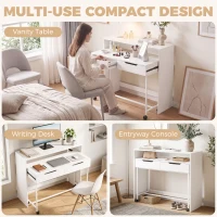 HOMCOM Bureau d'Ordinateur Extensible 100 cm avec 2 Tiroirs, Bureau avec Rangement, Style Moderne, Blanc(m-8)