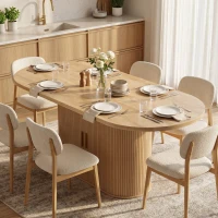 HOMCOM Table à Manger Ovale pour 6 personnes, Portes Coulissantes, 6 Compartiments, Style Farmhouse Moderne, 180x80x75cm, Chêne(m-15)