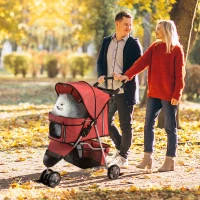 PawHut Passeggino per Cani Piccoli Pieghevole, Carrozzina per Cani con Ruote con Freni, Portabicchieri, Cestino Portaoggetti e Imbottitura Rimovibile e Lavabile, per Animali Domestici 10 kg, Rosso(m-10)