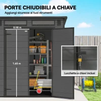 Outsunny Casetta da Giardino a 2 Ingressi con 3 Finestre e Prese d'Aria, in PP e Alluminio, 182x182x196 cm, Grigio Scuro(m-5)
