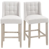 HOMCOM Set di 2 Sgabelli da Bar Moderne, Sedie da Cucina, Sgabelli da Bar per Cucina con Schienale Basso, in Tessuto Effetto Lino, Gambe in Legno della Gomma, 47 x 50 x 101 cm, Beige(m-1)
