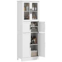 HOMCOM Meuble de salle de bain, meuble de rangement 6 niveaux, 6 portes dont 2 vitrées, étagères réglables, 60x30x170cm, blanc(m-13)