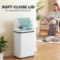 HOMCOM 40L Sensor Bin with Soft-Close Lid, Stainless Steel Automatic Touchless Motion Sensor Kitchen Bin, White(m-7)