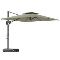 Outsunny Cantilever Parasol with Weighted Base Double Top Garden Parasol Square Hanging Patio Umbrella with Crank Tilt Light Grey(m-1)