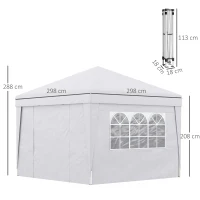 Outsunny Gazebo Pieghevole 3x3 m con Altezza Regolabile, con Design Pop Up e Finestre, Bianco(m-3)