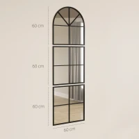 HOMCOM Wandspiegel dreiteilig, bogenförmiger Spiegel mit Metallrahmen, dekorativ 60 x 2 x 180 cm Schwarz(m-3)