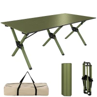 Outsunny Masă de Camping Pliabilă 116 cm, Masă de Picnic Rezistentă la Apă cu Suprafață Rulabilă și Cadru Metalic, Verde(m-11)