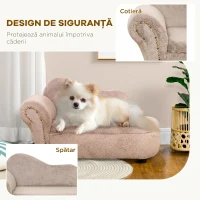 PawHut Canapea Ridicată pentru Câini cu Spațiu de Depozitare Ascuns, din Lemn și Material Catifelat, 80x40x46 cm, Bej(m-5)