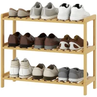 HOMCOM Zapatero de Bambú de 3 Niveles Estantería de Zapatos para 9 Pares para Recibidor Pasillo 70x26x57,5 cm Natural(m-11)
