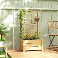 Outsunny Hochbeet mit Rankgitter Holz erhöhter Blumenkasten mit Spalier Abflussloch Vliesstoff 60 x 39 x 120 cm Naturholz(m-2)