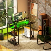 HOMCOM Scrivania per PC Reversibile con Prese Elettriche, Luci, Supporto Monitor e Scaffale, 120x50cm, Nero(m-9)