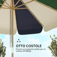 Outsunny Ombrellone da Giardino con Telaio Effetto Legno, Tettuccio a Blocchi di Colore con 8 Stecche, UV 30+(m-6)