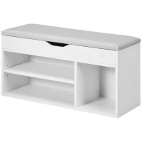 HOMCOM Armario Zapatero para Almacenamiento Banco de Zapatero con Asiento Estantes Cajón y Cojín Dos Niveles para Entrada y Recibidores Moderno Carga Max 120kg 80x30x43cm Blanco(m-12)