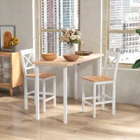 HOMCOM Set di 2 Sgabelli Bar, Sgabelli Cucina Alti con Schienale Alto, Poggiapiedi, in Legno di Pino, Naturale e Bianco(m-9)