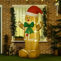 HOMCOM 6ft Christmas Inflatable Gingerbread Man & Santa Hat Safe Outdoor Decoration w/ Accessories(m-2)