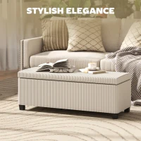 HOMCOM Storage Ottoman Bench, Corduroy Storage Chest Box with Wooden Legs, 112cm Bed End Bench for Living Room, Bedroom, Entryway, Hallway, Beige(m-4)