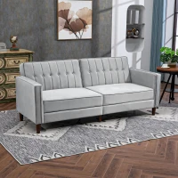 HOMCOM Modern Convertible Sofa Futon Velvet-Touch Tufted Couch Compact Loveseat with Adjustable Split Back, Light Grey(m-10)