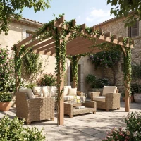 Outsunny 3 x 3 m Wooden Pergola Kit, Garden Pergola Gazebo Grape Trellis with Triangle Supports, Maple Wood-effect(m-9)