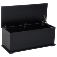 HOMCOM Truhe Aufbewahrungsbox Sitztruhe mit Stauraum Sicherheitsscharniere Holzkiste mit klappbarem Deckel für Wohnzimmer, Schlafzimmer, Spanplatte Schwarz 100 x 40 x 40cm(m-12)