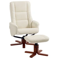 HOMCOM Rocking Recliner Chair with Footstool, PU Leather Recliner Armchair with Wood Base, Upholstered Reclining Chair for Living Room Bedroom, Cream(m-11)