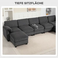 HOMCOM Ecksofa U-Form Sofa Couch mit Federpolsterung gepolsterte Armlehnen beweglicher Ottomane Cord 292x224x85 cm Dunkelgrau(m-8)