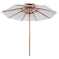 Outsunny Ombrellone Doppio 2.7x2.7 m con Meccanismo a Manovella, in Legno, Bambù e Poliestere, Bianco(m-11)
