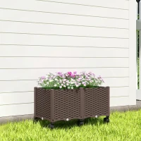 Outsunny Jardinera Elevada con 6 Ruedas Riego Automático y Drenaje Macetero Exterior para Jardín 80x40x43 cm Marrón(m-8)